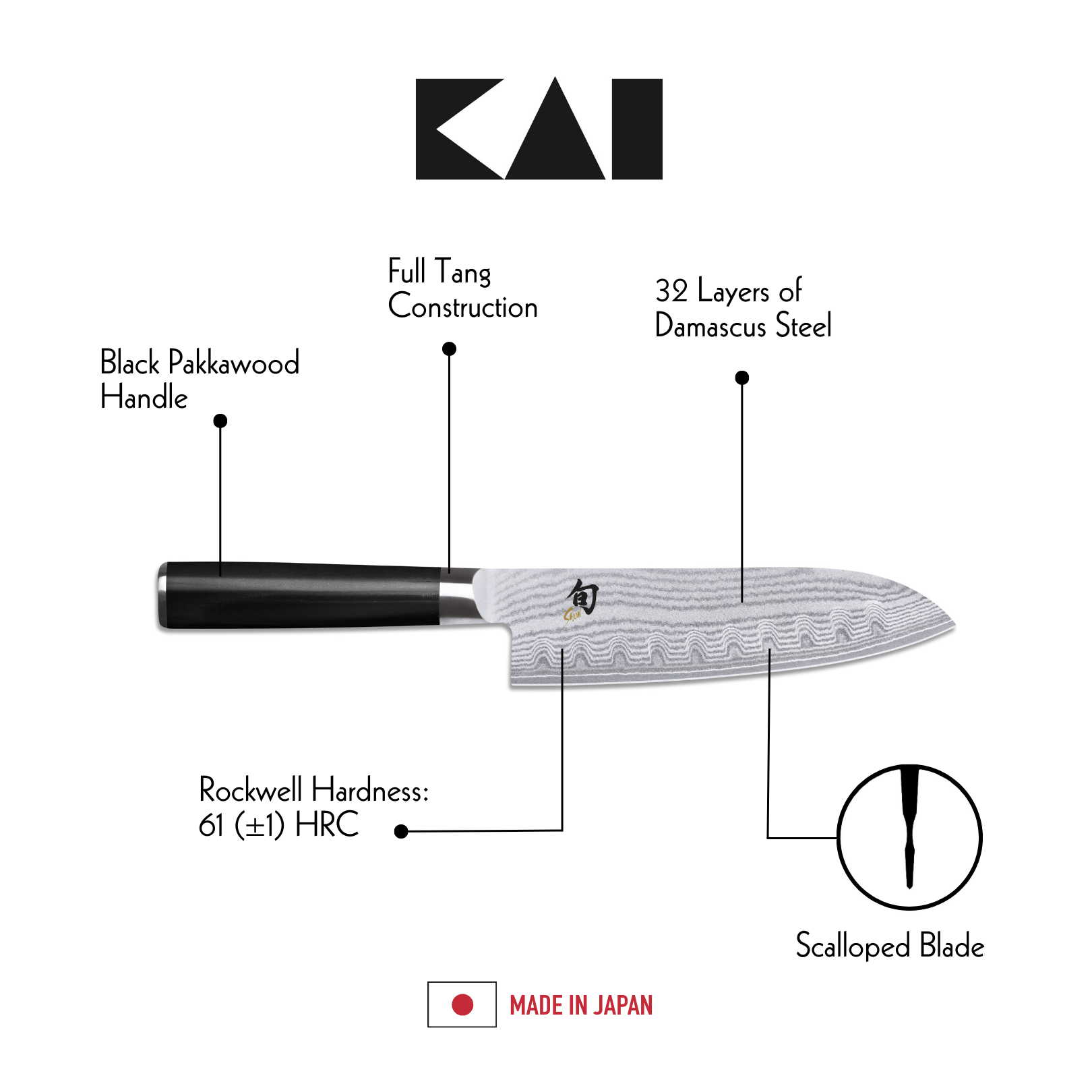 SHUN Classic Scalloped Santoku Knife - 18cm