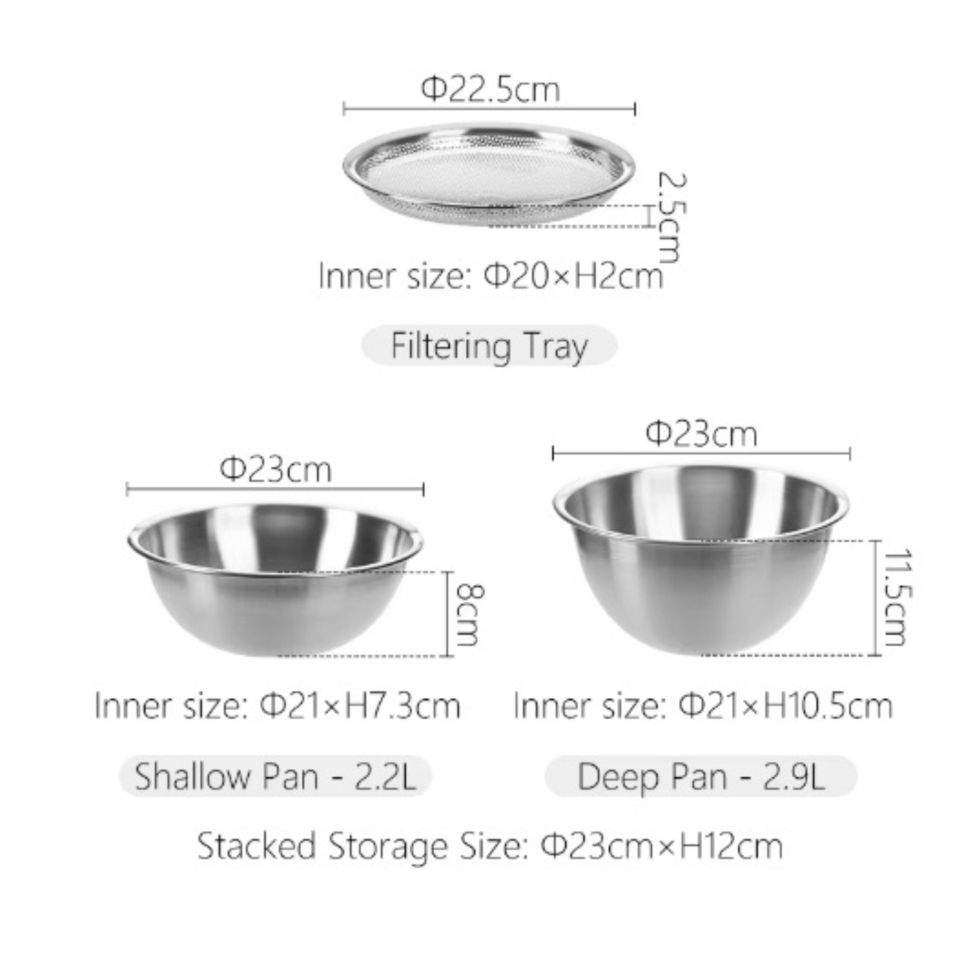 SHIMOYAMA Stainless Steel 3pc Bowl Set