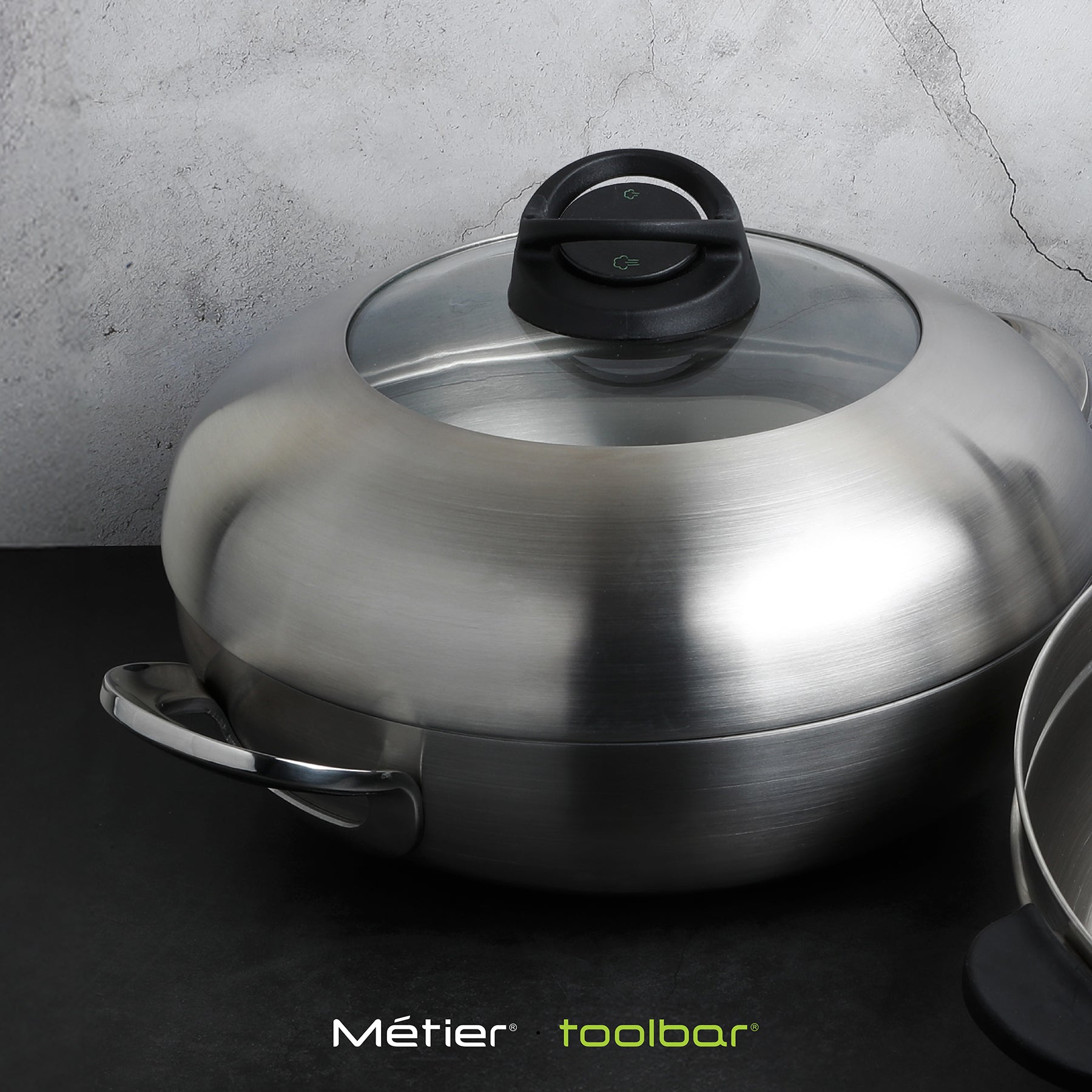 DOME 33CM Tri-ply Stainless steel wok with adjustible vent lid