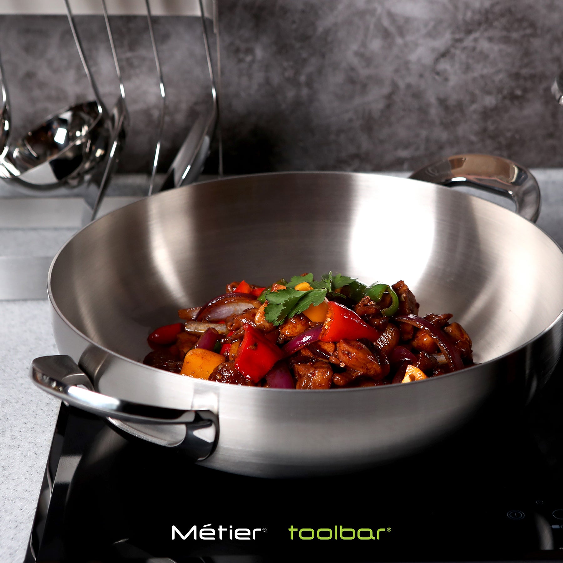 Metier Tri-ply Stainless Steel Wok with Adjustable Vent Lid / 33cm