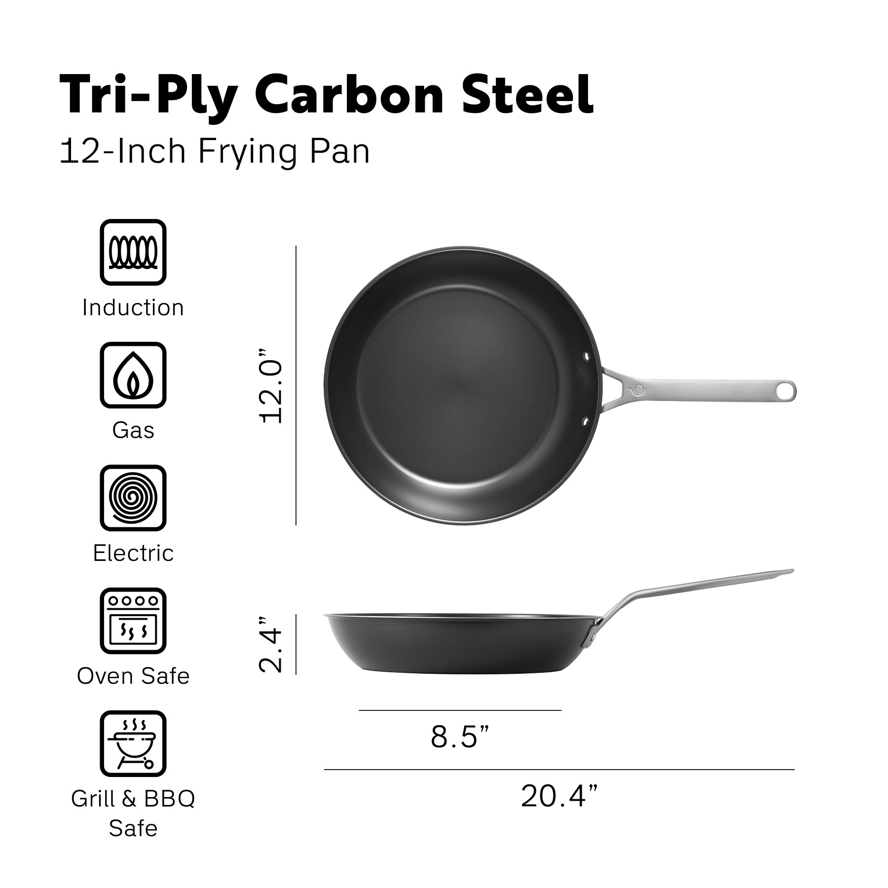 Procasa Pre-seasoned Tri-ply Carbon Steel Pan 30cm -PRE-ORDER