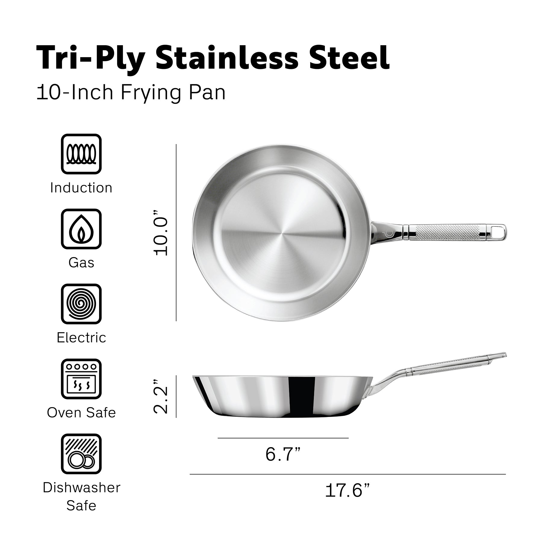 PROCASA Tri-Ply Stainless Steel 10-inch Frying Pan