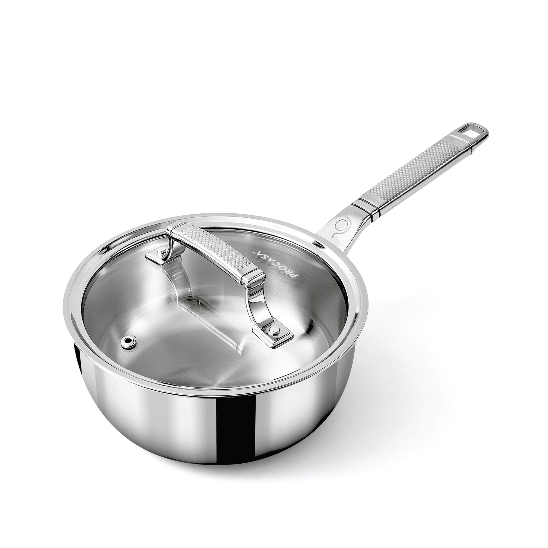 PROCASA Tri-Ply Stainless Steel 2-quart Chef Pan Sauce Pan with Glass lid