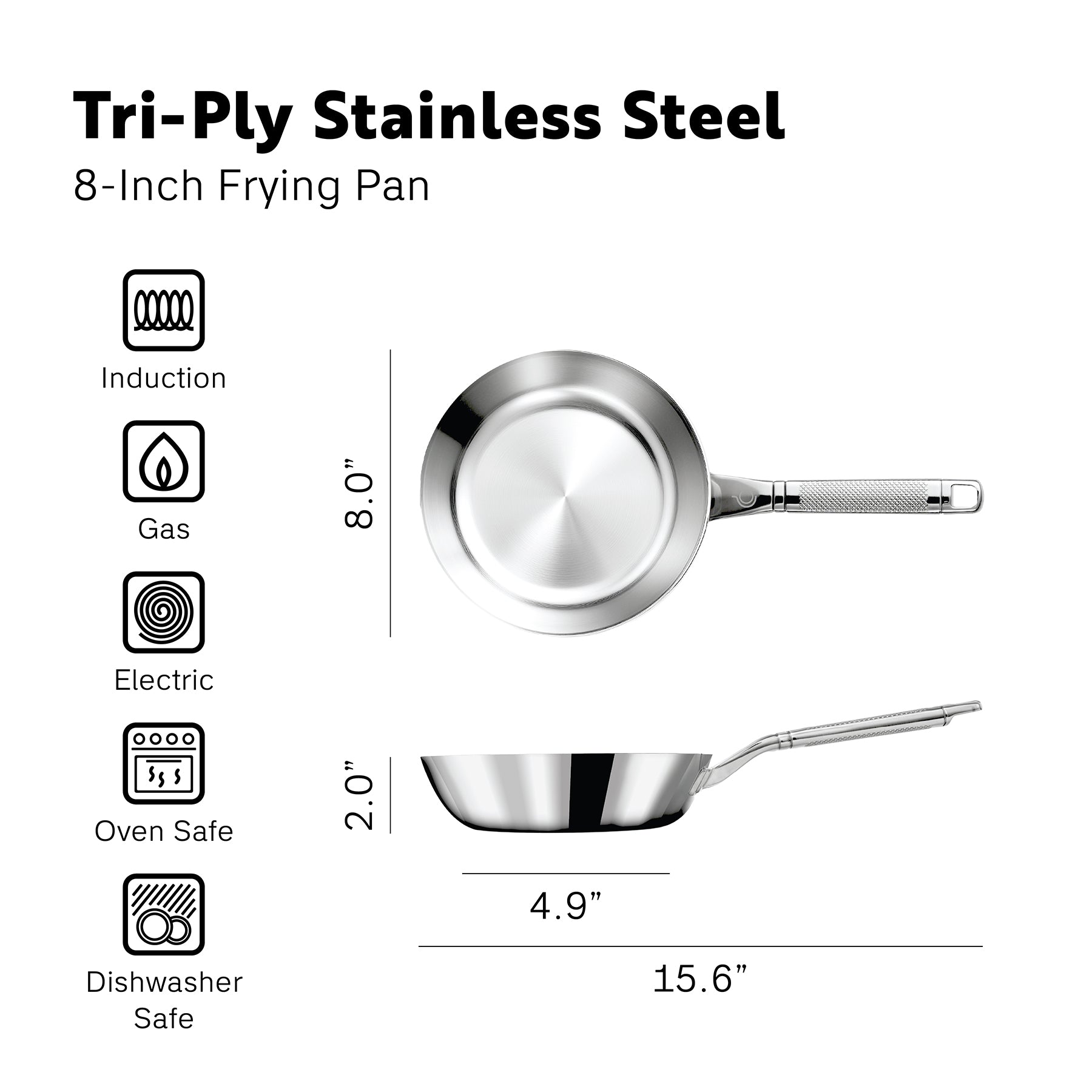 PROCASA Tri-Ply Stainless Steel 8-inch Frying Pan