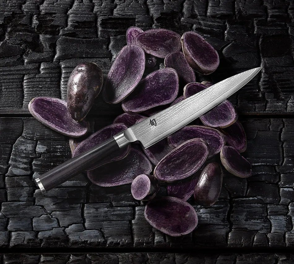 Japanese-style kitchen knives displayed for home cooking prep