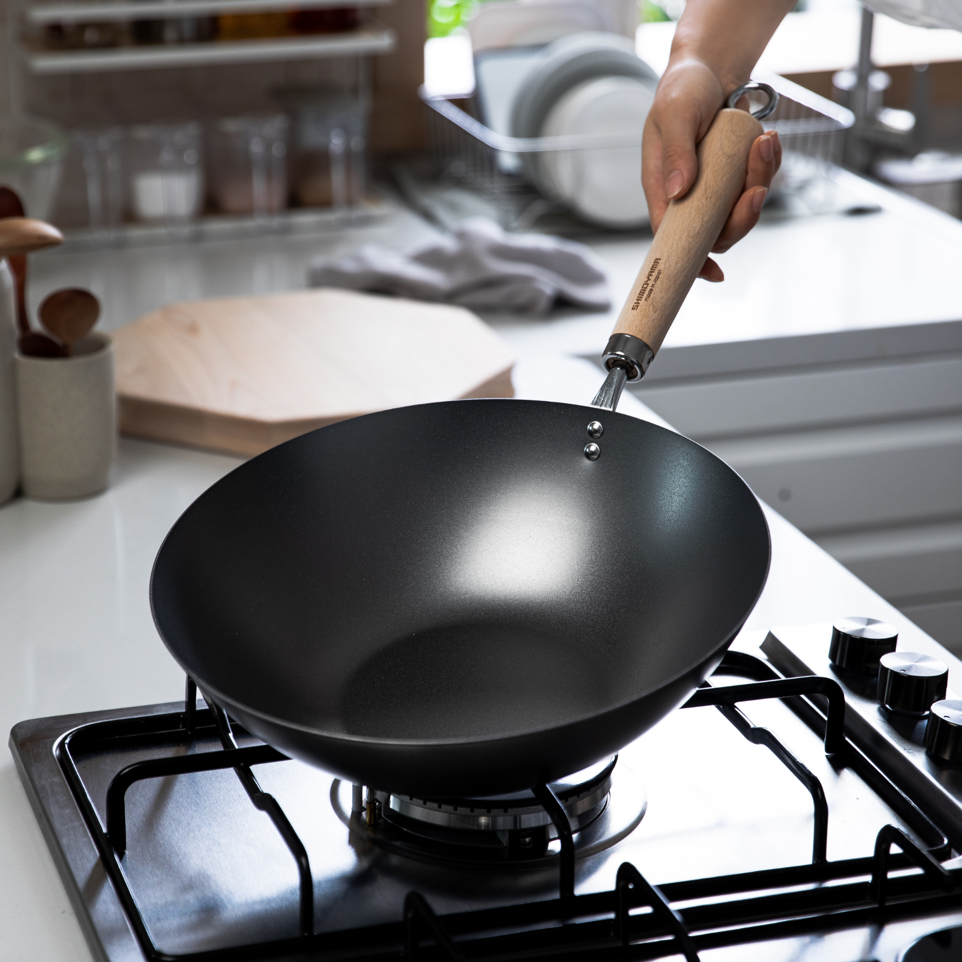 SHIMOYAMA Imported Japanese Nitrided Carbon Steel Wok 30cm