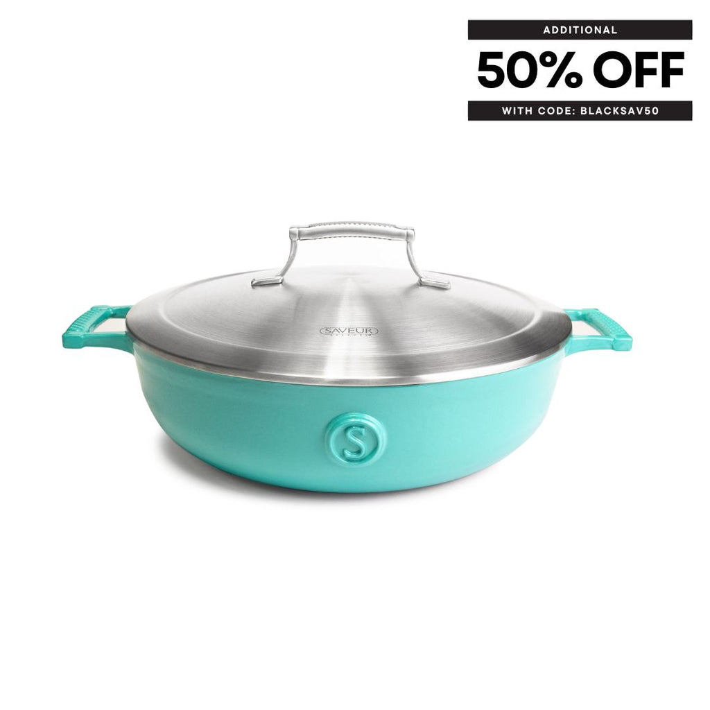 Saveur Selects Voyage Series Enamelled Cast Iron Braiser with Double Walled Insulating Lid - 30cm