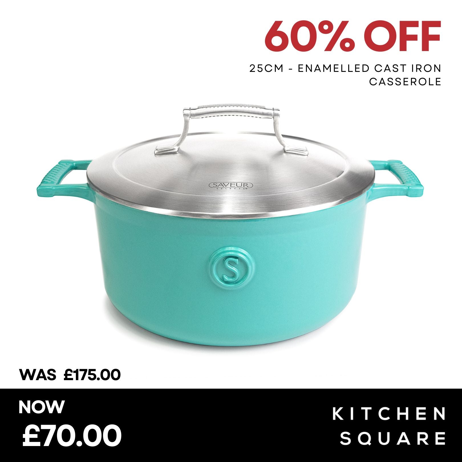 Saveur Selects Voyage Series Enamelled Cast Iron Casserole with Double Walled Insulating Lid - 25cm