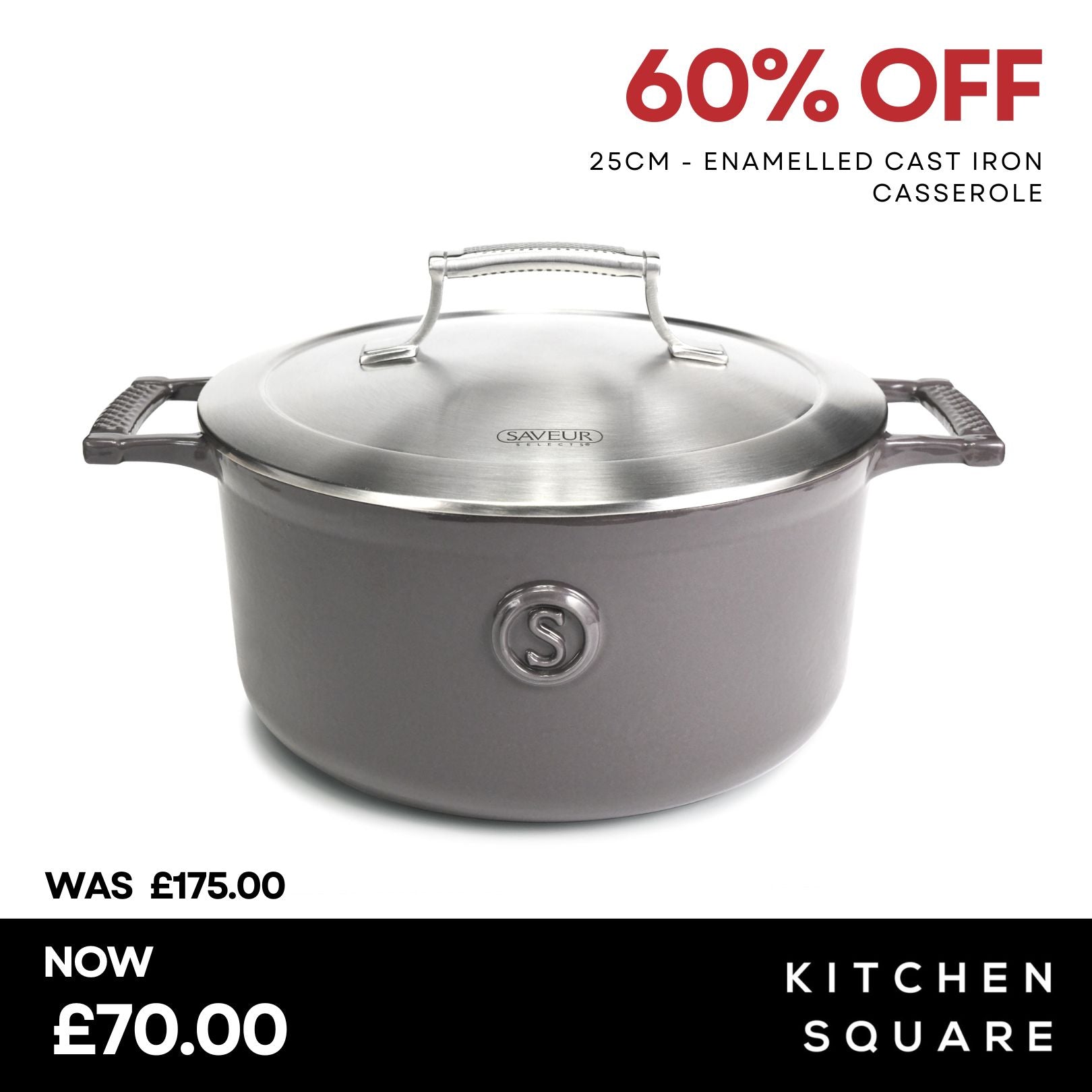 Saveur Selects Voyage Series Enamelled Cast Iron Casserole with Double Walled Insulating Lid - 25cm