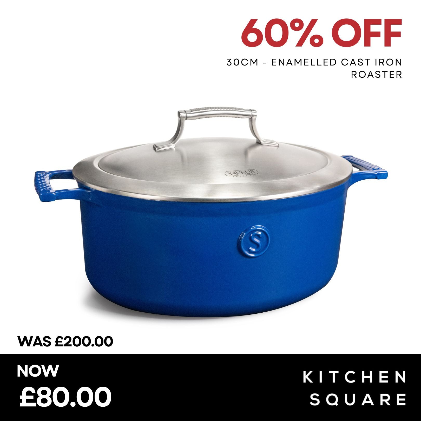 Saveur Selects Voyage Series Enamelled Cast Iron Oval Roaster with Double Walled Insulating Lid - 30cm