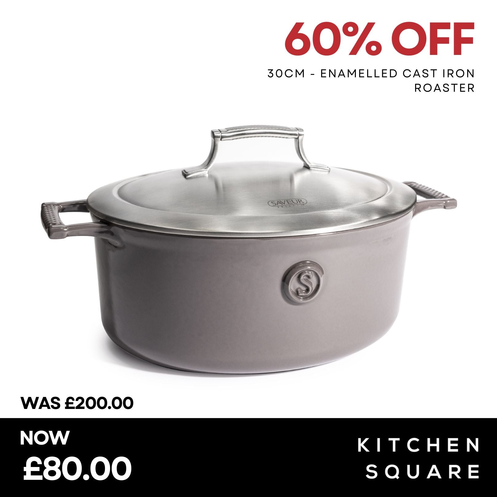 Saveur Selects Voyage Series Enamelled Cast Iron Oval Roaster with Double Walled Insulating Lid - 30cm