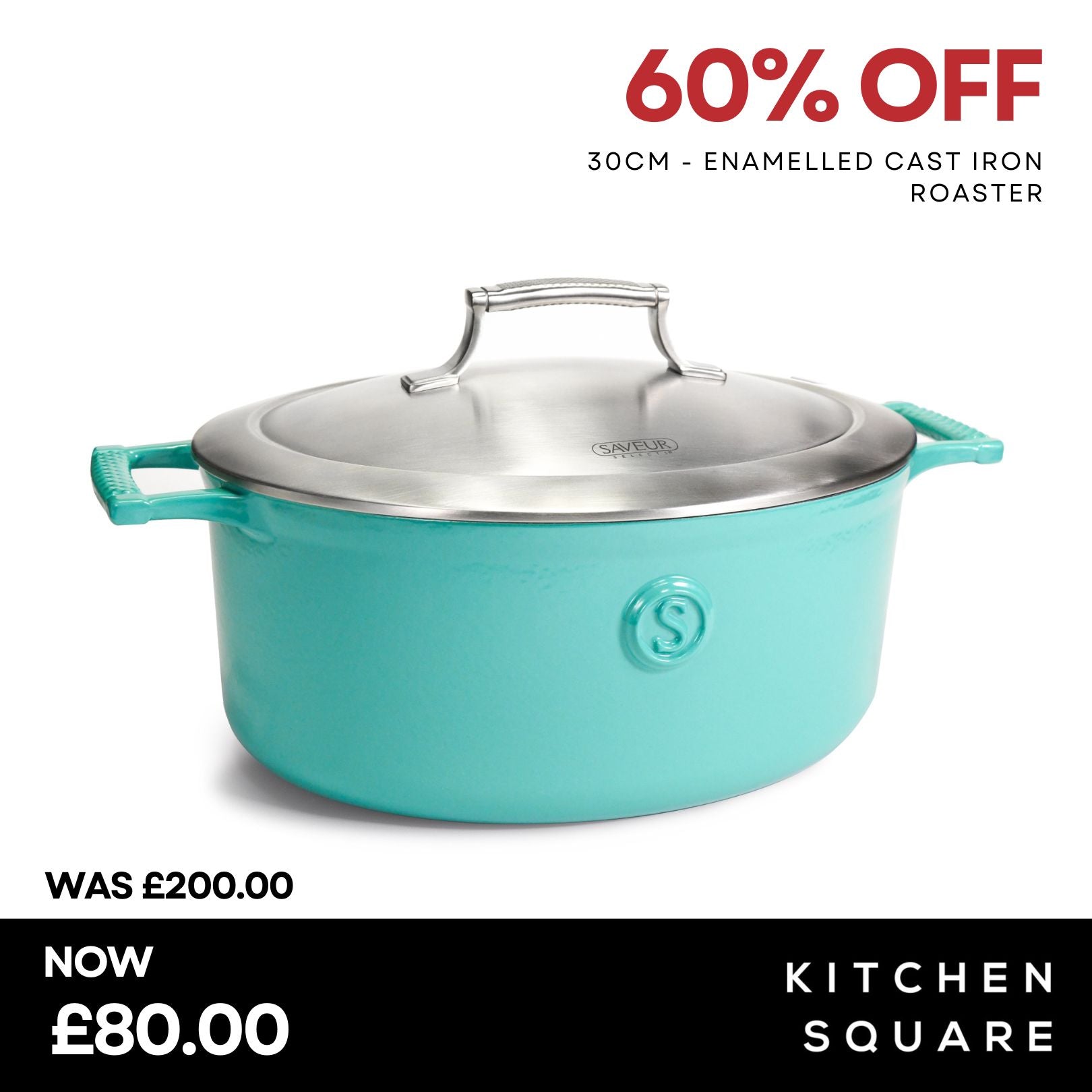 Saveur Selects Voyage Series Enamelled Cast Iron Oval Roaster with Double Walled Insulating Lid - 30cm