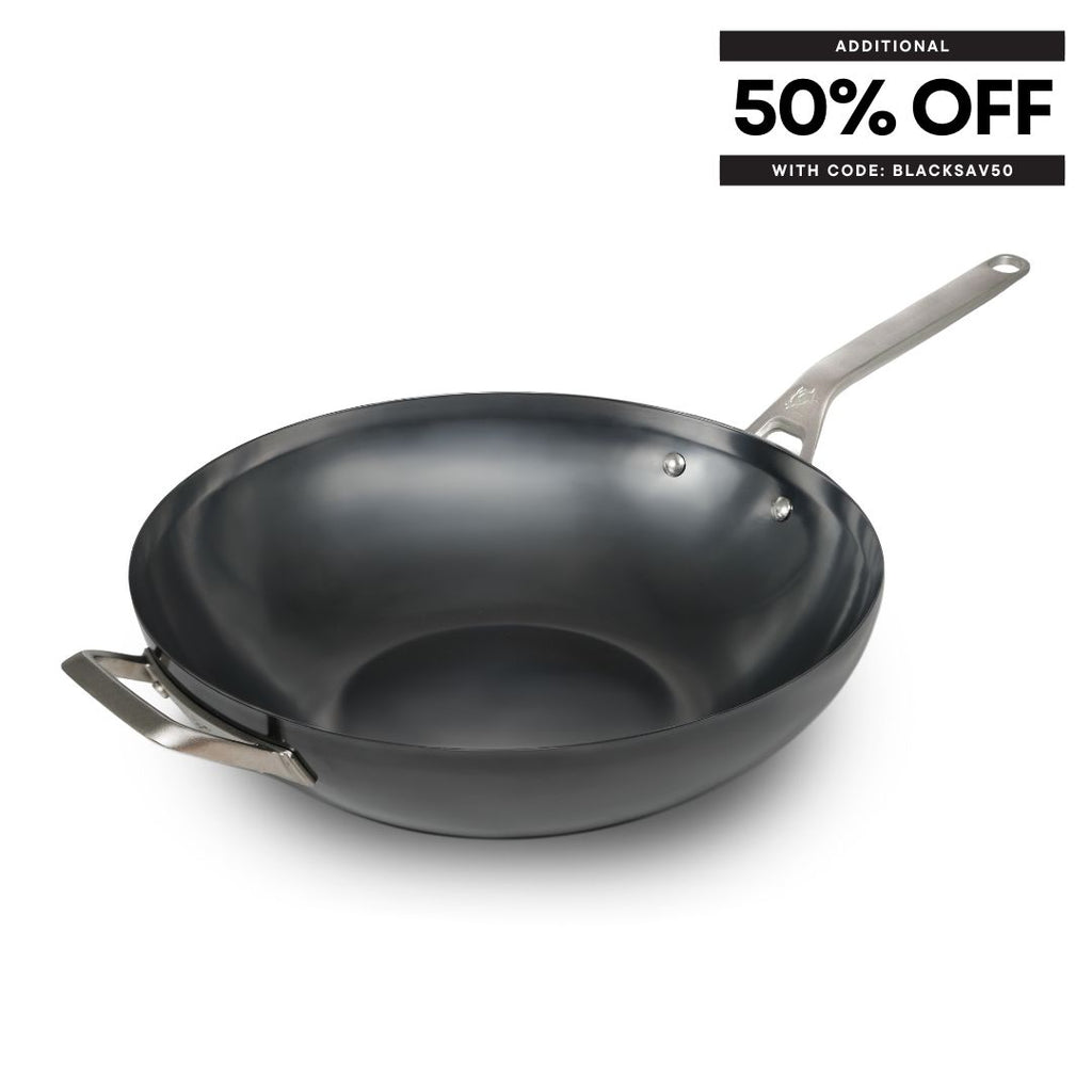 Saveur Selects NITRI-BLACK™ Carbon Steel Dual Handle WOK - 35cm / 14" - Voyage Series