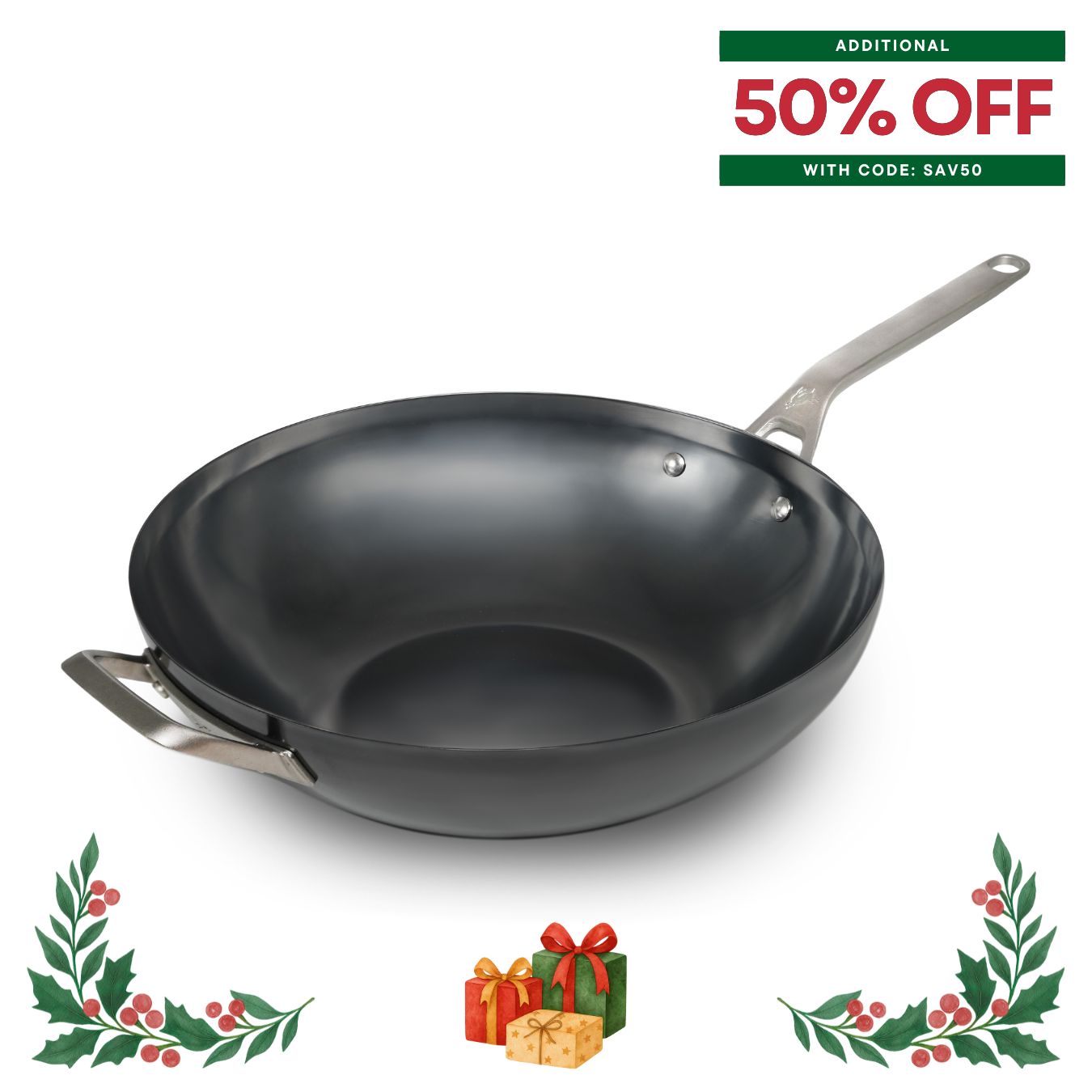 Saveur Selects NITRI-BLACK™ Carbon Steel Dual Handle WOK - 35cm / 14" - Voyage Series
