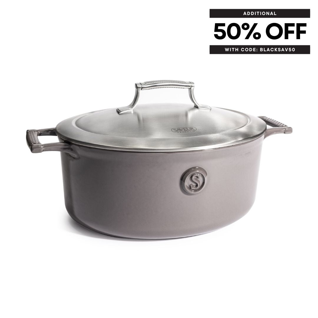 Saveur Selects Voyage Series Enamelled Cast Iron Oval Roaster with Double Walled Insulating Lid - 30cm