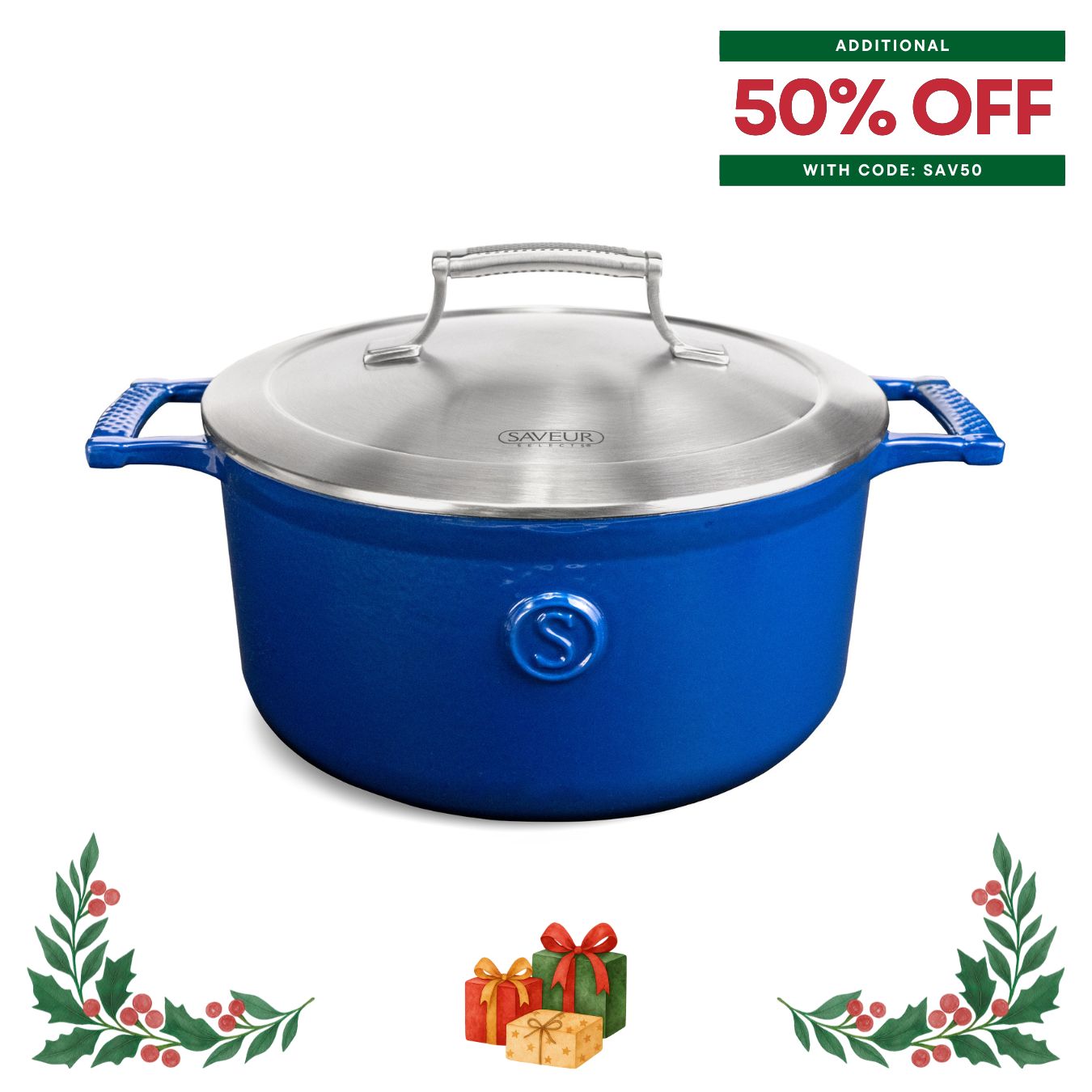 Saveur Selects Voyage Series Enamelled Cast Iron Casserole with Double Walled Insulating Lid - 25cm