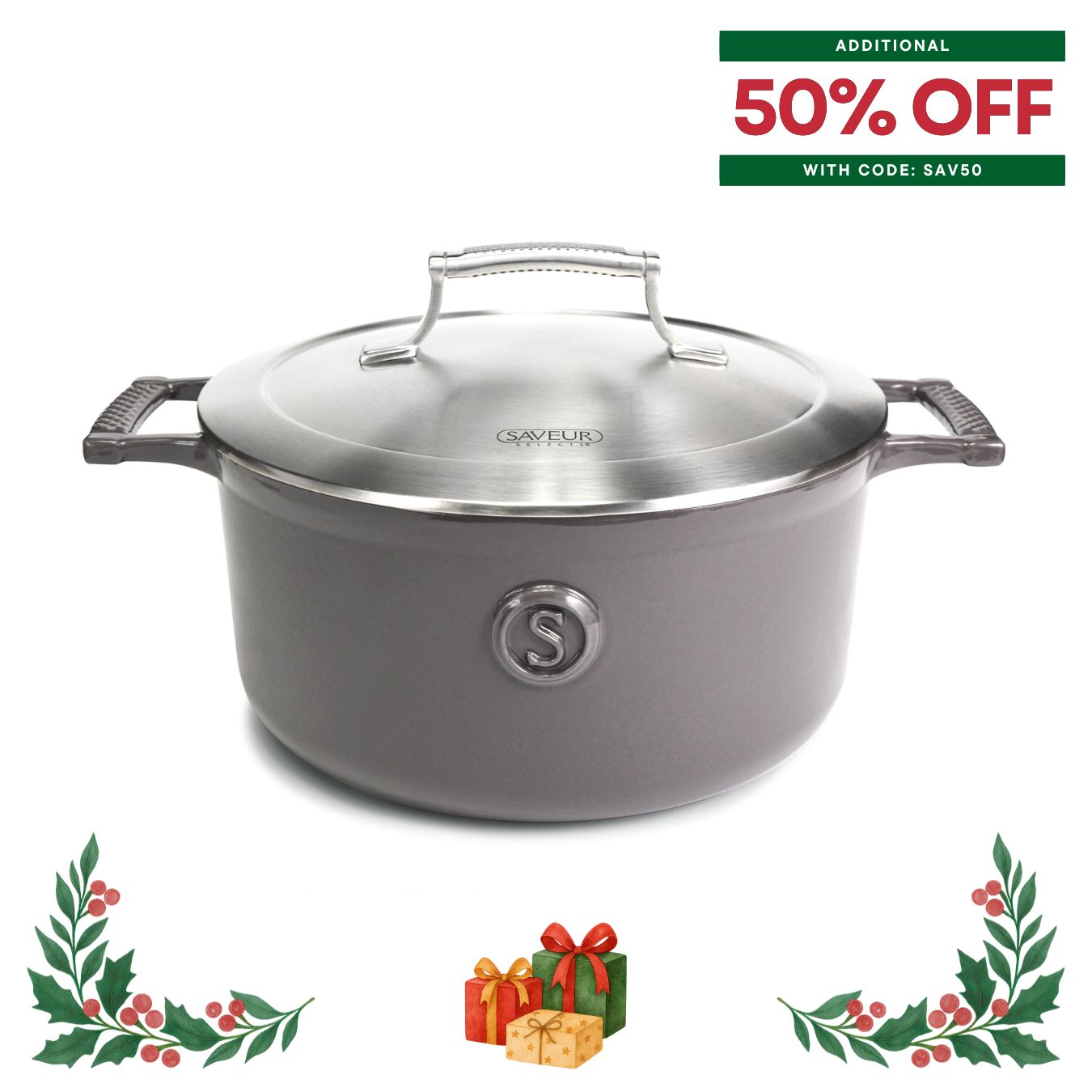 Saveur Selects Voyage Series Enamelled Cast Iron Casserole with Double Walled Insulating Lid - 25cm