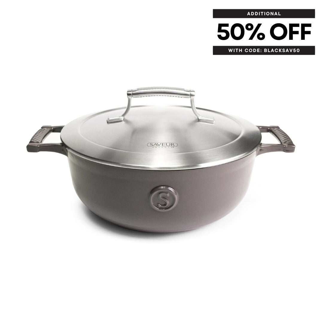 Saveur Selects Voyage Series Enamelled Cast Iron Saucier with Double Walled Insulating Lid - 25cm