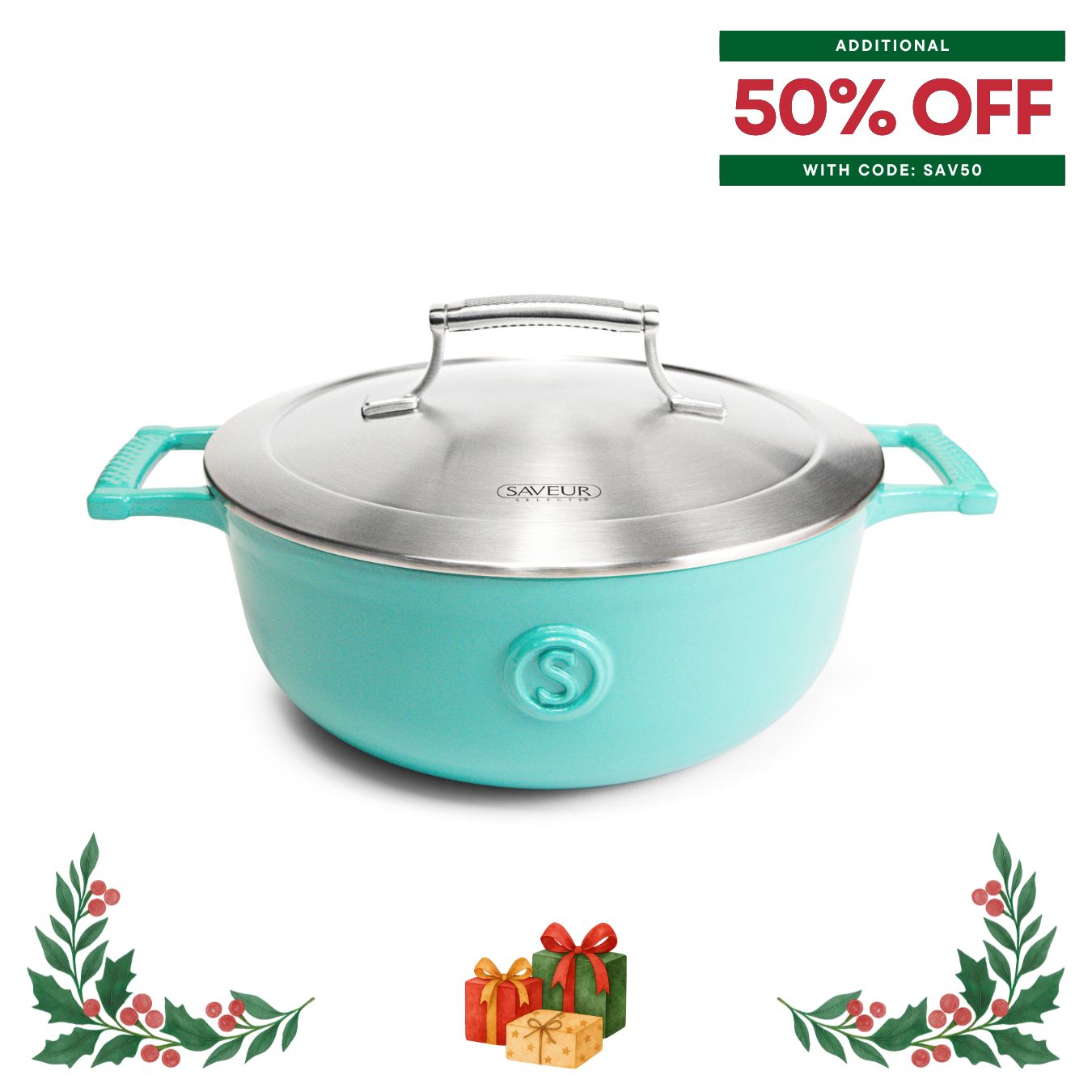 Saveur Selects Voyage Series Enamelled Cast Iron Saucier with Double Walled Insulating Lid - 25cm