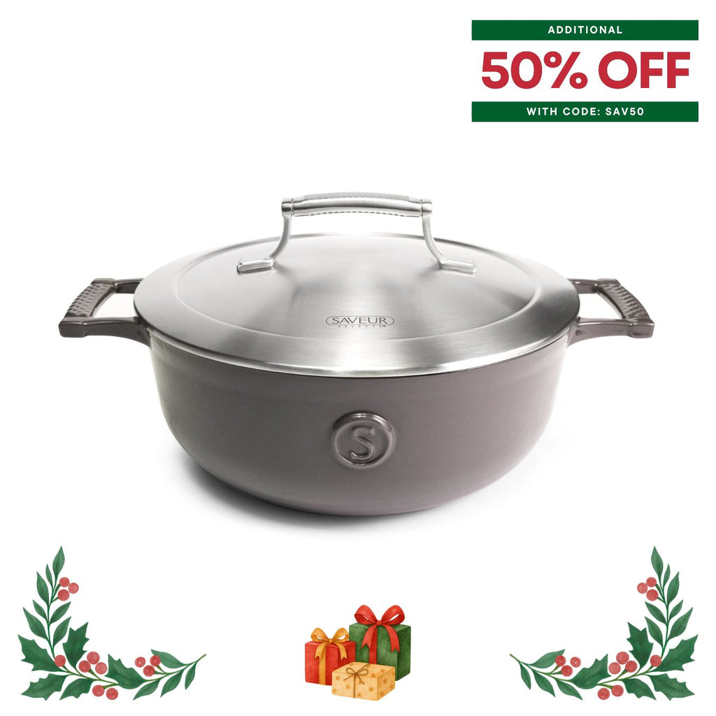 Saveur Selects Voyage Series Enamelled Cast Iron Saucier with Double Walled Insulating Lid - 25cm