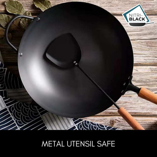 Minotedo NITRI-BLACK™ Carbon Steel WOKs - Available in 30cm & 33cm Sizes