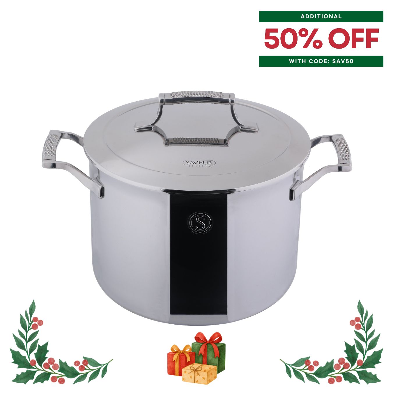 Saveur Selects Voyage Series Tri-ply 7.5L Stockpot with Double walled Insulating Lid - 25cm