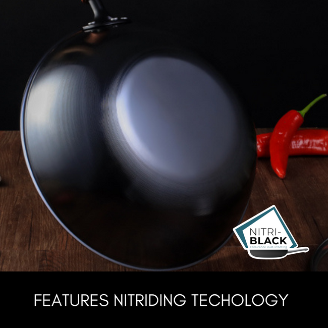 Minotedo NITRI-BLACK™ Carbon Steel WOKs - Available in 30cm & 33cm Sizes