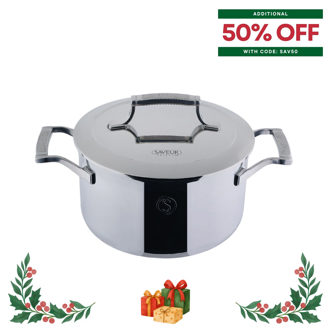 Saveur Selects Voyage Series Tri-ply 5.6L Stockpot with Double walled Insulating Lid - 25cm