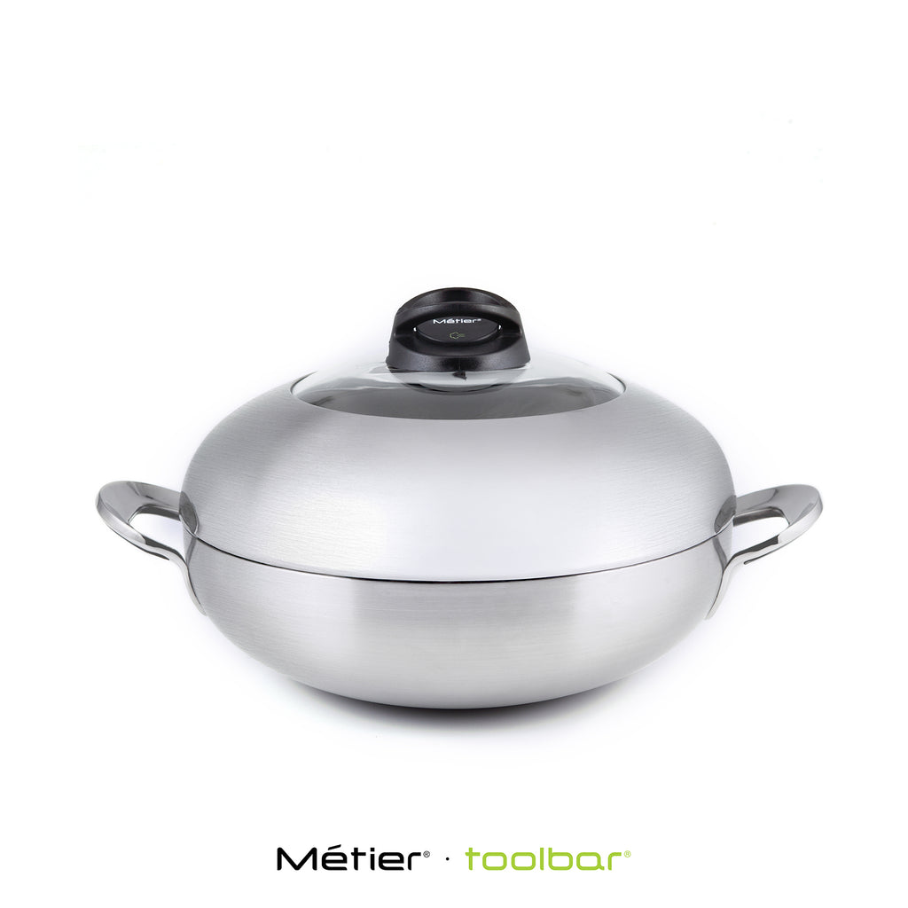 DOME 33CM Tri-ply Stainless steel wok with adjustible vent lid