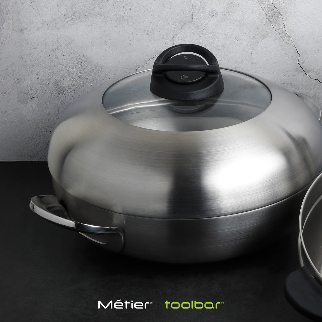 Metier DOME Tri-ply Stainless Steel Wok with Adjustable Vent Lid / 33cm