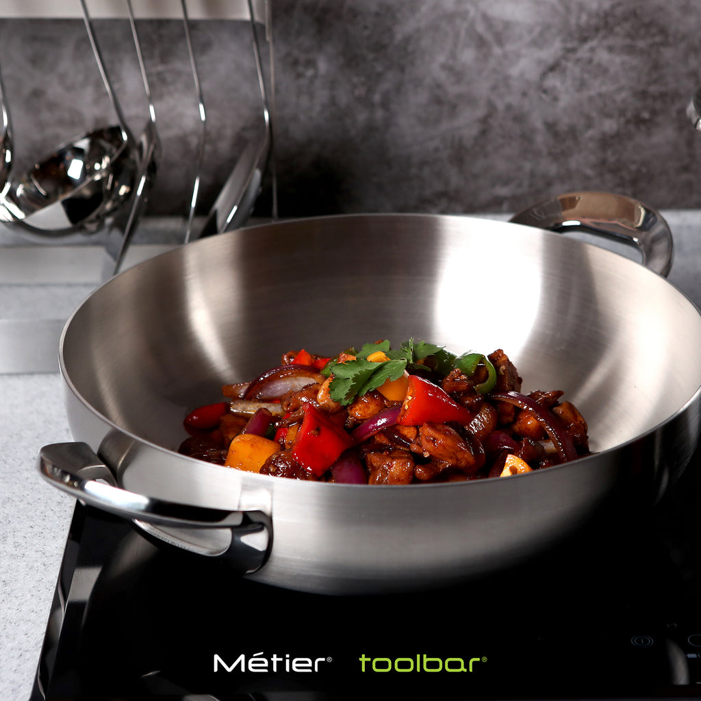 DOME 33CM Tri-ply Stainless steel wok with adjustible vent lid