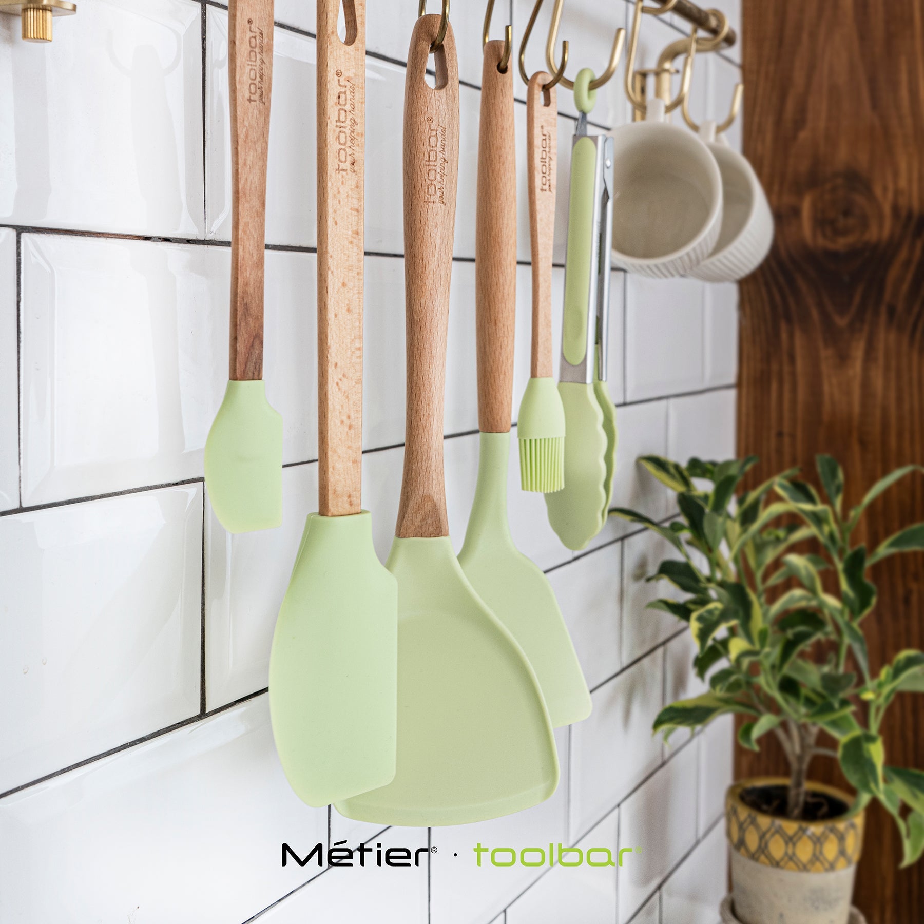 SILICONE SOLID TURNER with Wooden Handle