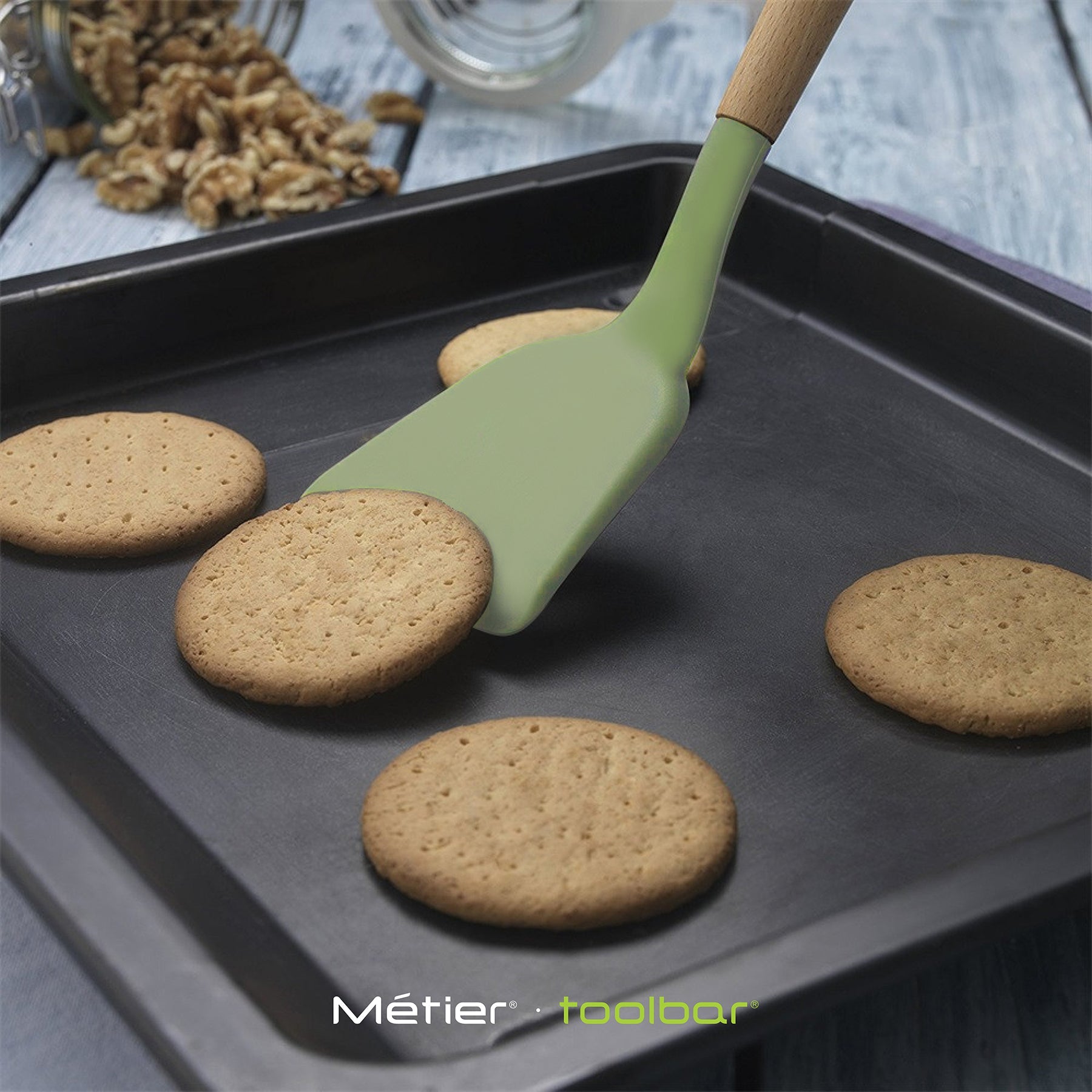 SILICONE SOLID TURNER with Wooden Handle