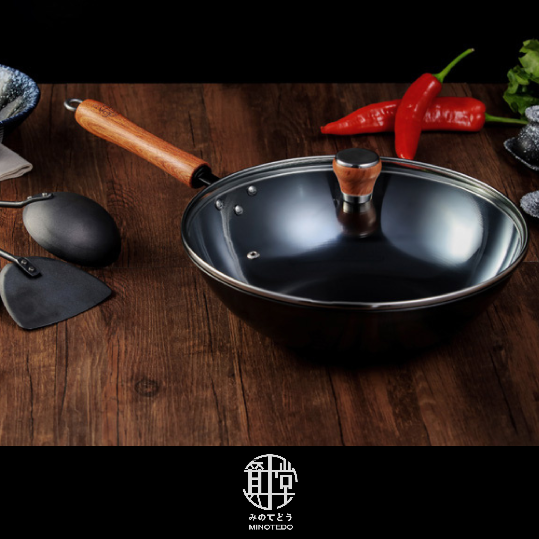Minotedo NITRI-BLACK™ Carbon Steel WOKs - 30cm