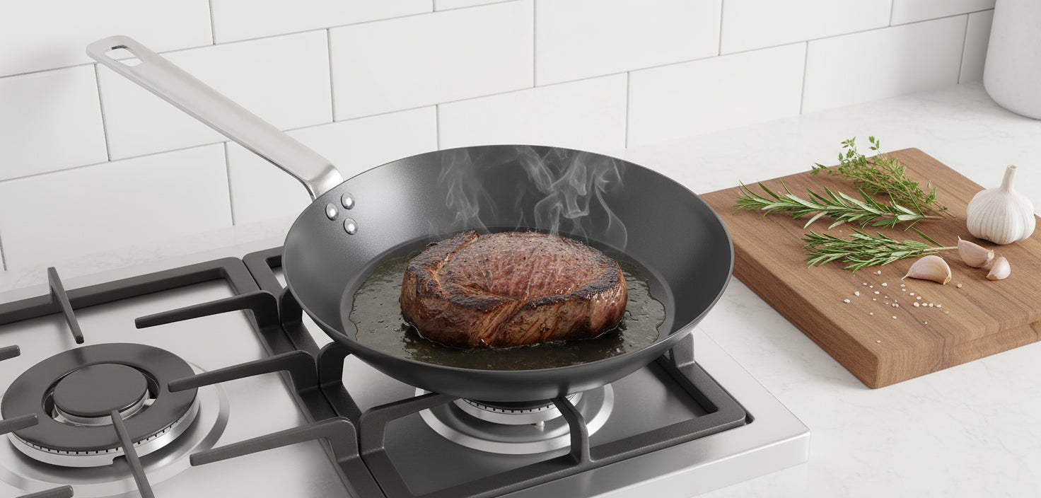 NITRI-BLACK™ - With Stainless Steel Handle Carbon Steel Frying Pan - 28cm