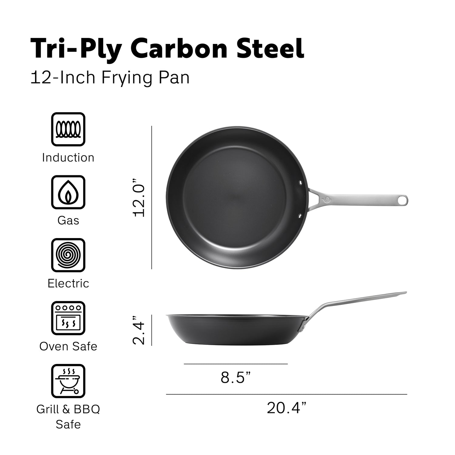 Procasa Pre-seasoned Tri-ply Carbon Steel Pan 30cm -PRE-ORDER