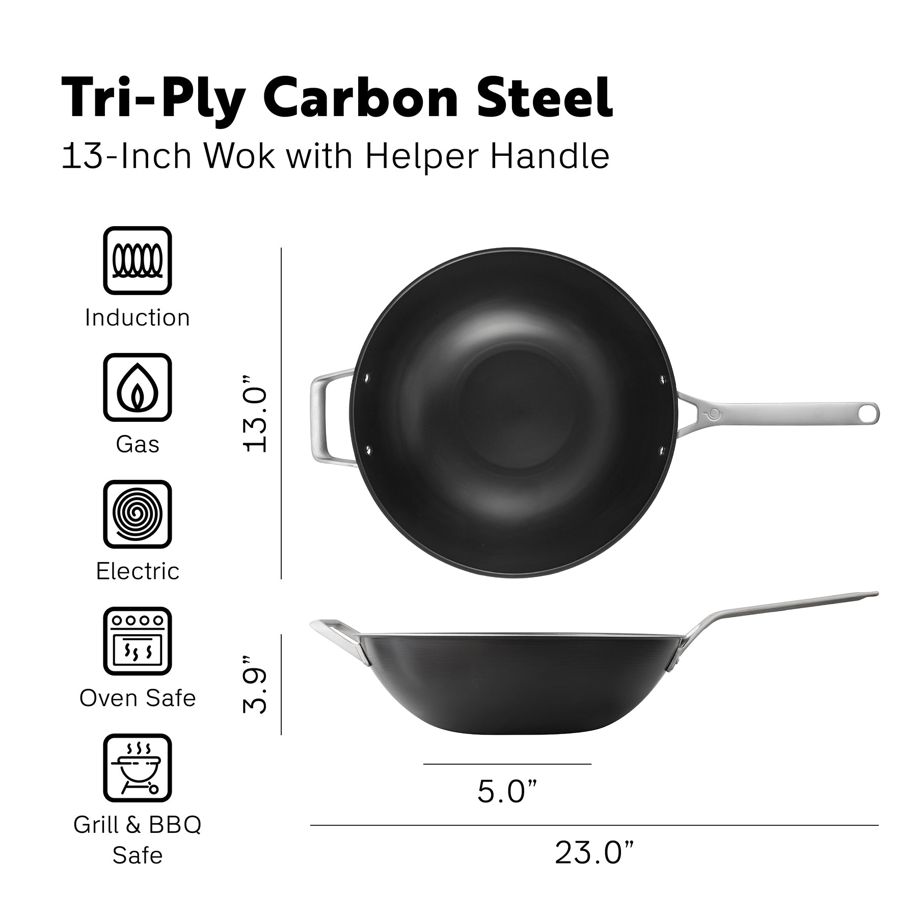 Procasa Pre-seasoned Tri-ply Carbon Steel WOK 35cm - PRE-ORDER