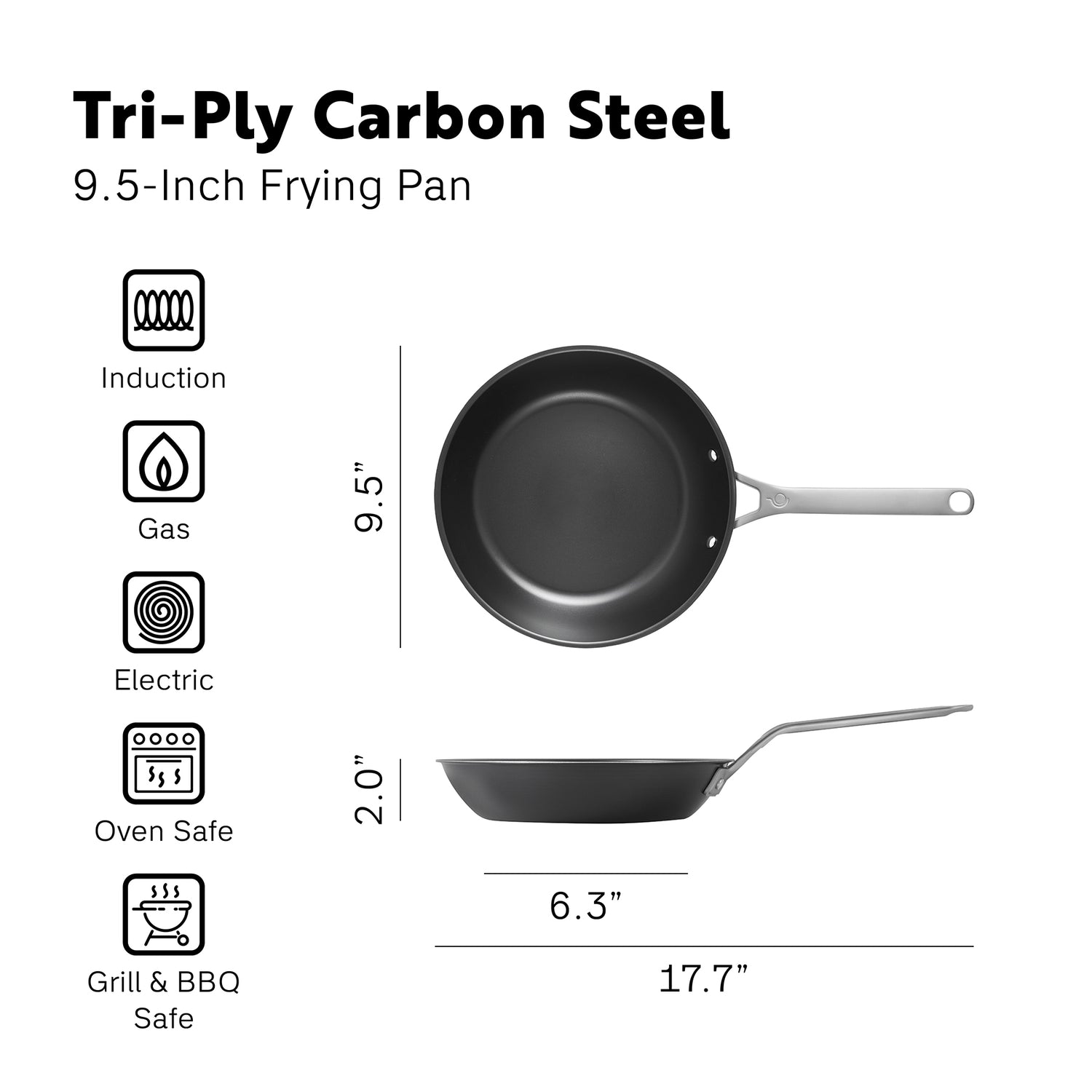 Procasa Pre-seasoned Tri-ply Carbon Steel Frying Pan 24cm - PRE-ORDER