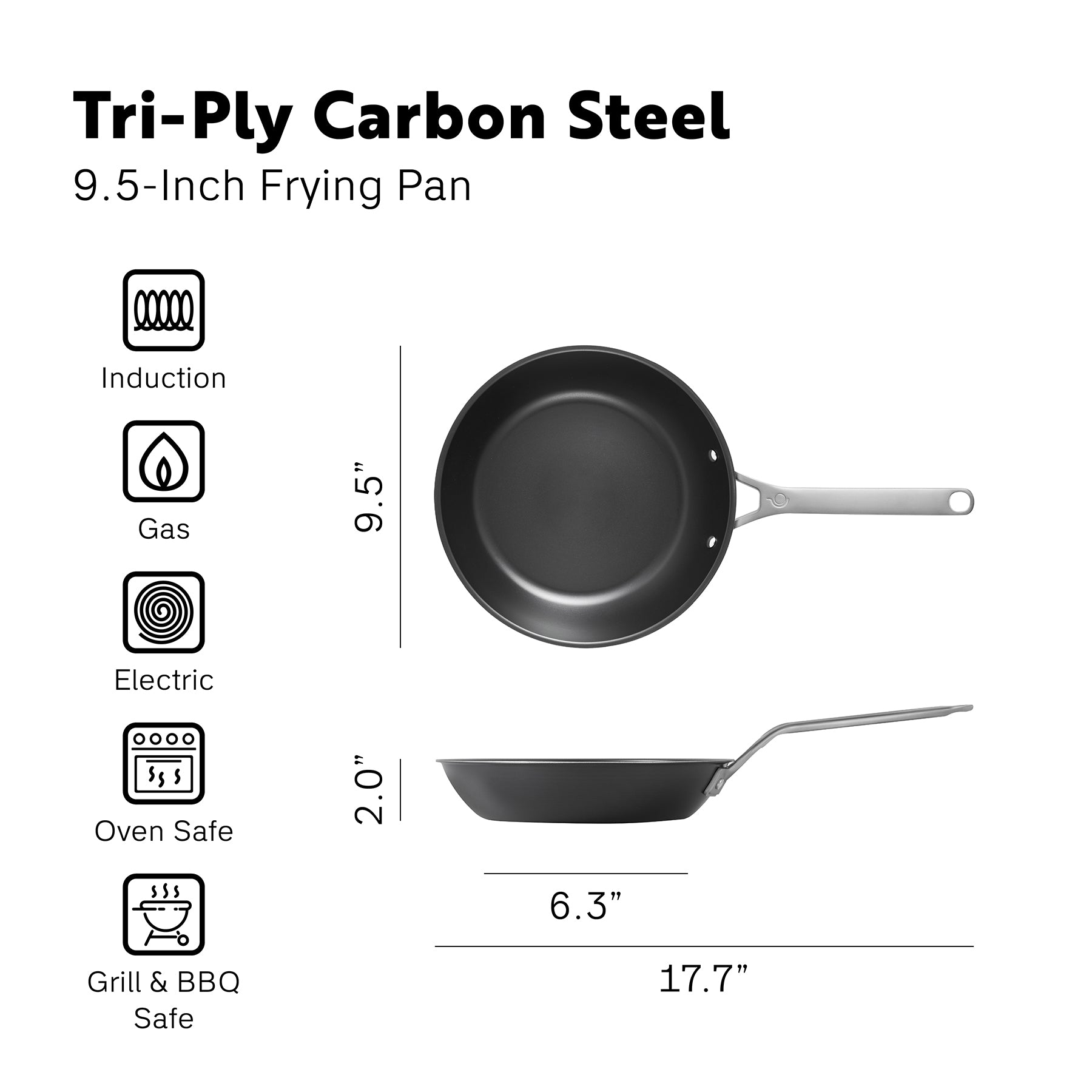 Procasa Pre-seasoned Tri-ply Carbon Steel Frying Pan 24cm - PRE-ORDER