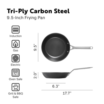 Procasa Pre-seasoned Tri-ply Carbon Steel Frying Pan 24cm - PRE-ORDER