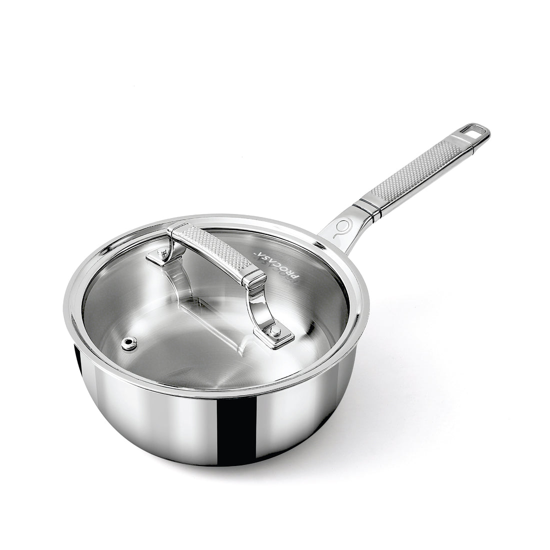 PROCASA 20cm Tri-Ply Stainless Steel Chef Pan / Sauce Pan with Glass lid (1.9L / 2Qt.)