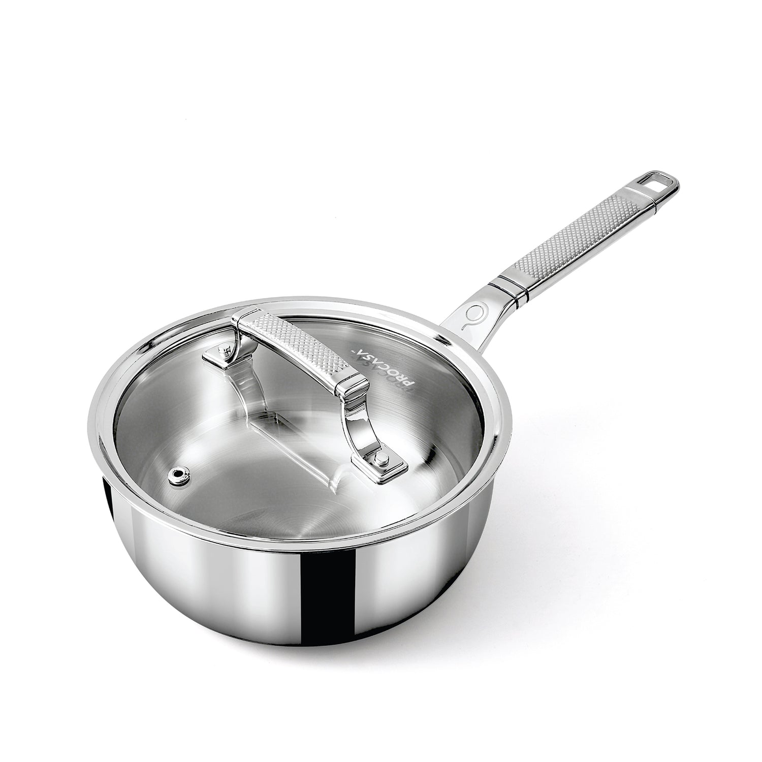 PROCASA Tri-Ply Stainless Steel 2-quart Chef Pan Sauce Pan with Glass lid