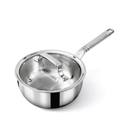 PROCASA Tri-Ply Stainless Steel 2-quart Chef Pan Sauce Pan with Glass lid