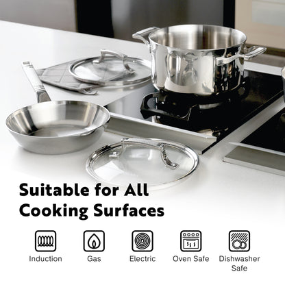 PROCASA Tri-Ply Stainless Steel 2-quart Chef Pan Sauce Pan with Glass lid