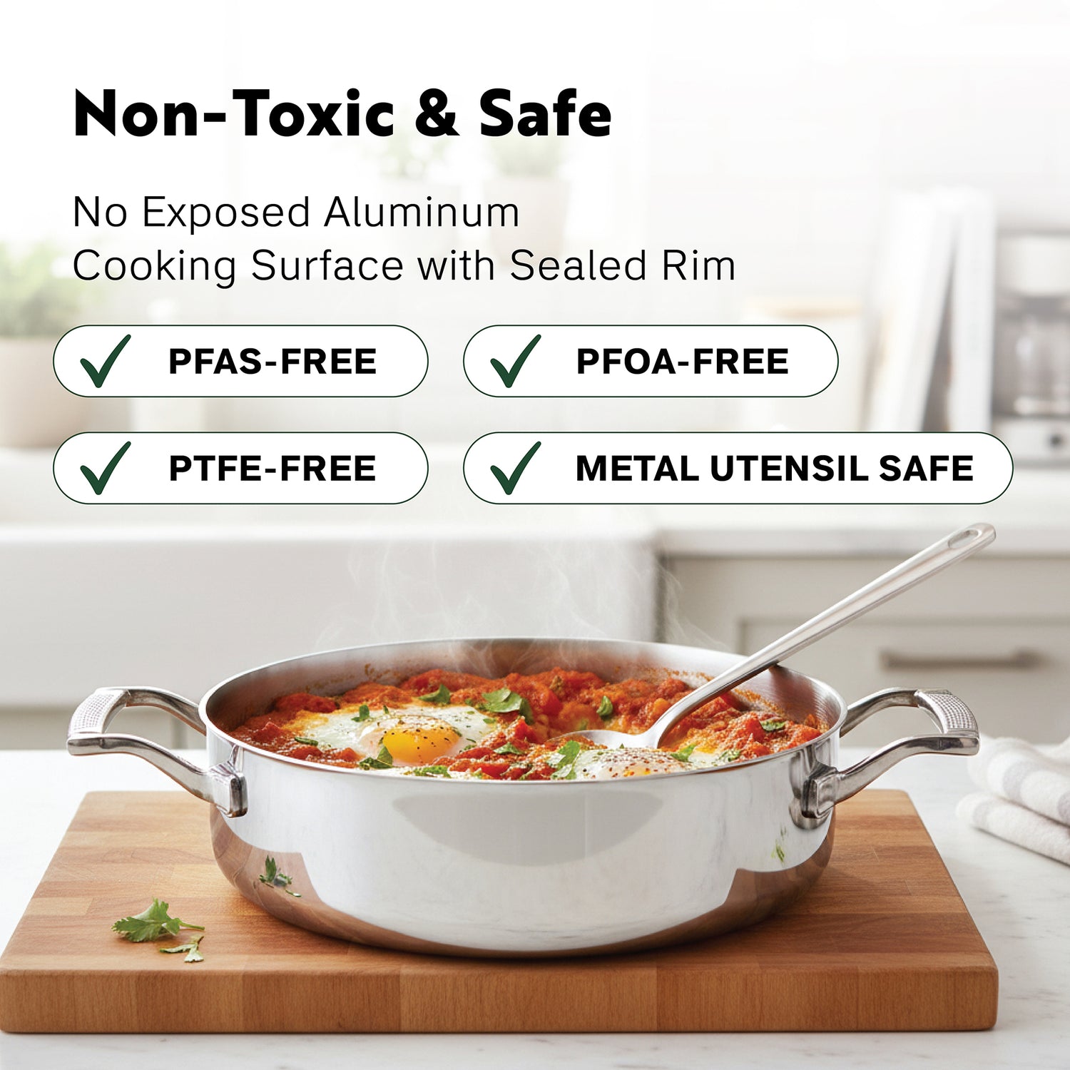 PROCASA Tri-Ply Stainless Steel 3-quart Sauté Pan with Glass lid