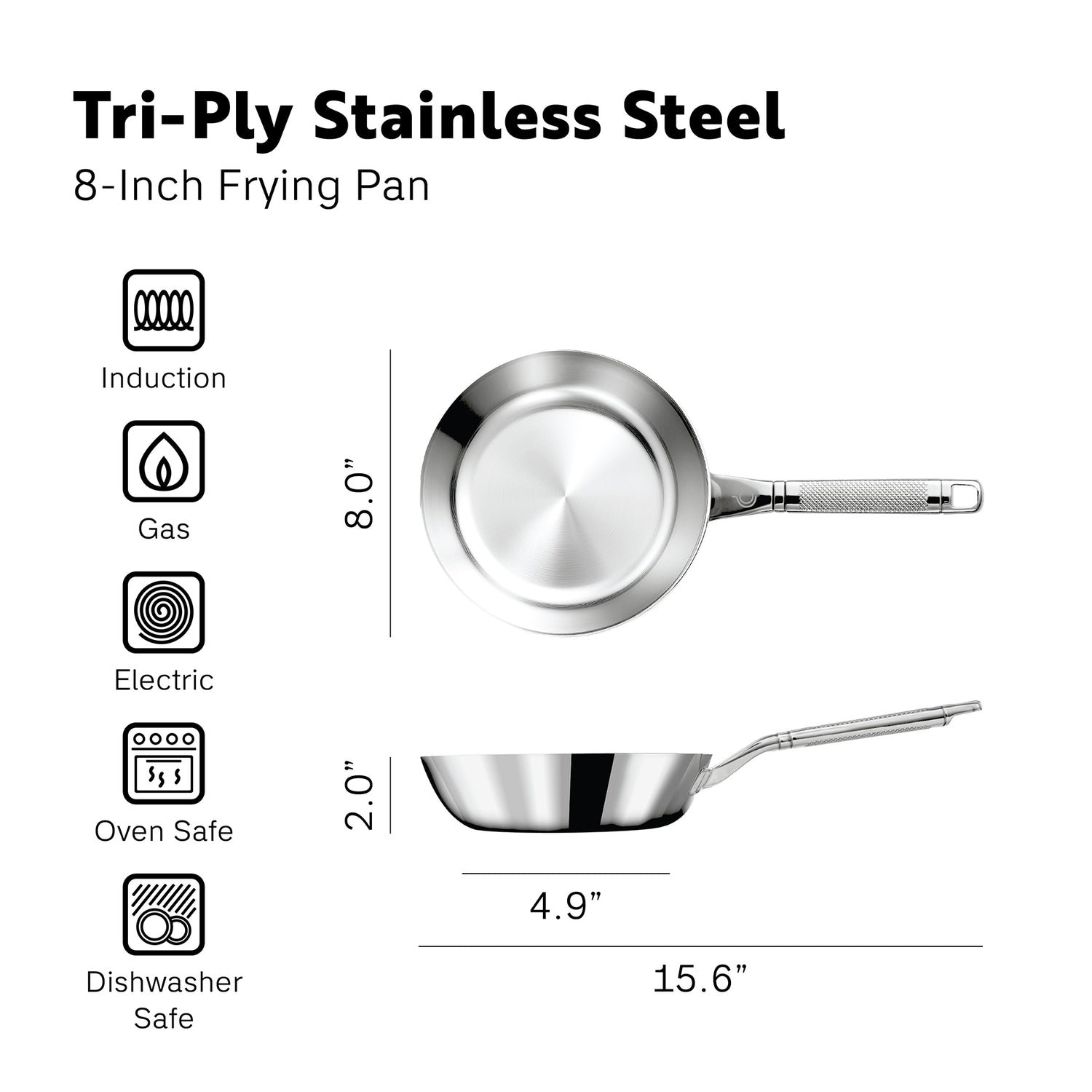 PROCASA Tri-Ply Stainless Steel 8-inch Frying Pan