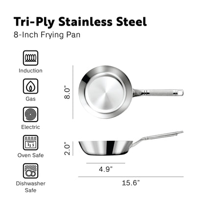 PROCASA Tri-Ply Stainless Steel 8-inch Frying Pan