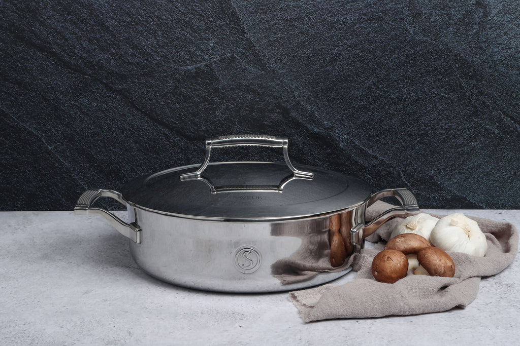 SAVEUR Selects Voyage Series Tri-Ply Stainless Steel Sauteuse with insulating Lid -  2 Sizes