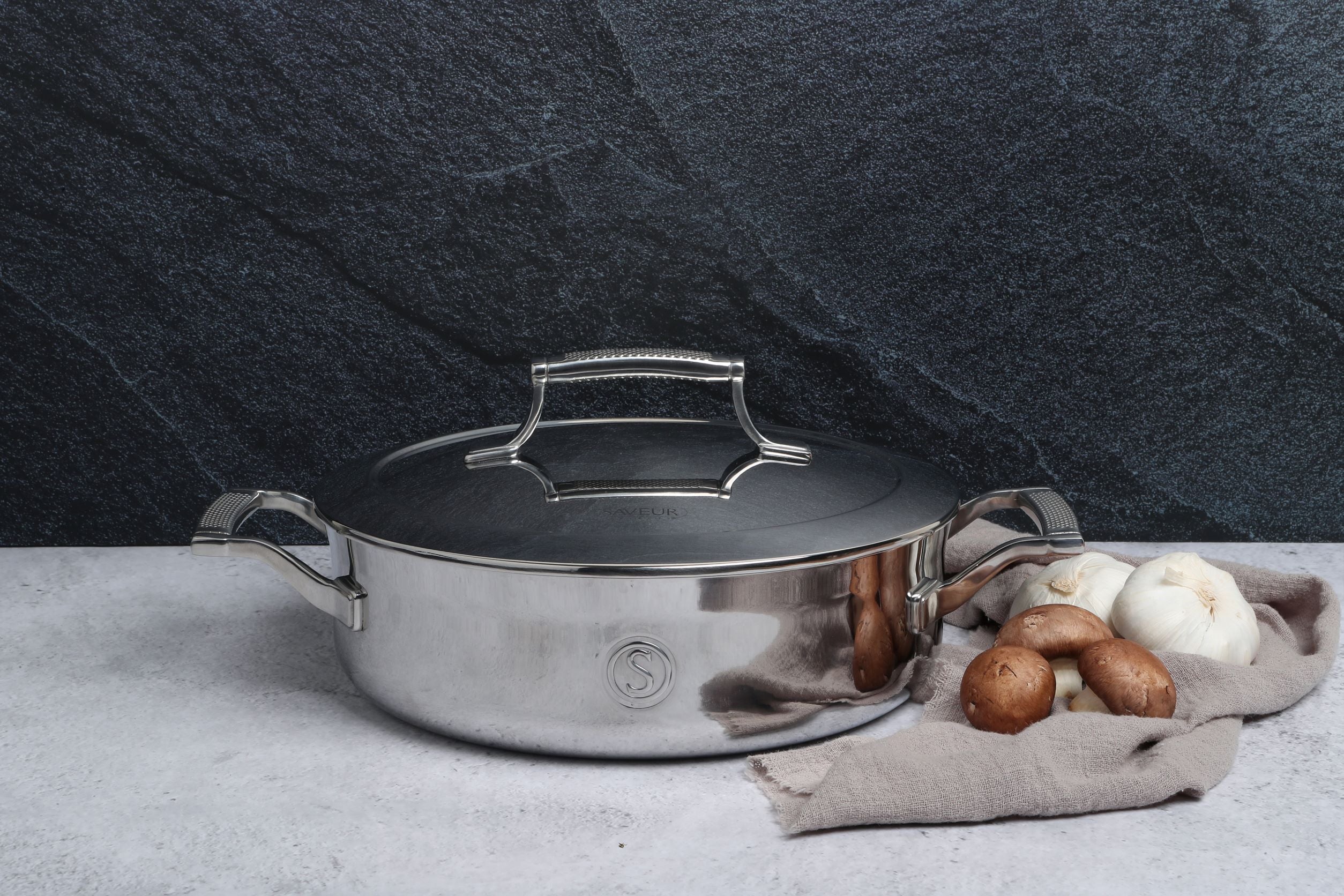 SAVEUR Selects Voyage Series Tri-Ply Stainless Steel Sauteuse with insulating Lid -  2 Sizes