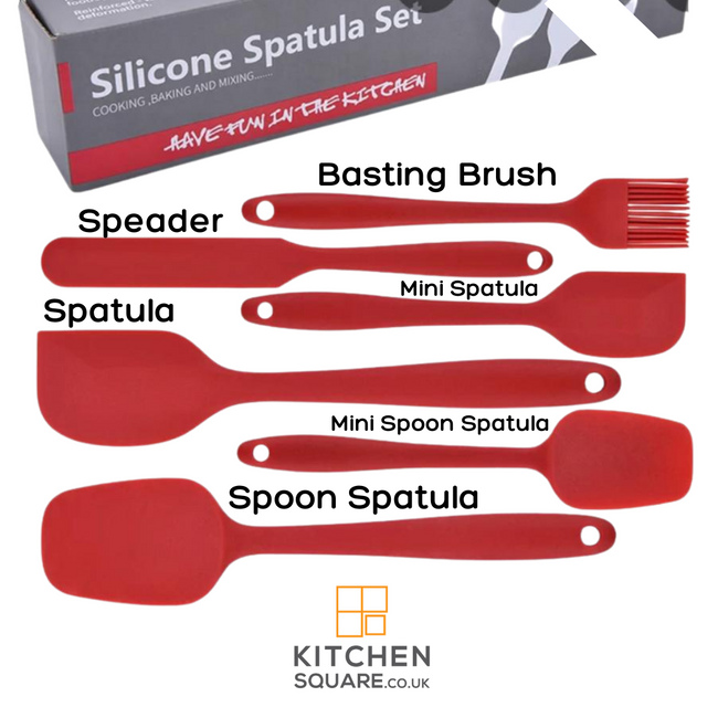 6 Piece Silicone Spatula & Baking Tool Set - (In Cherry Red or Black)
